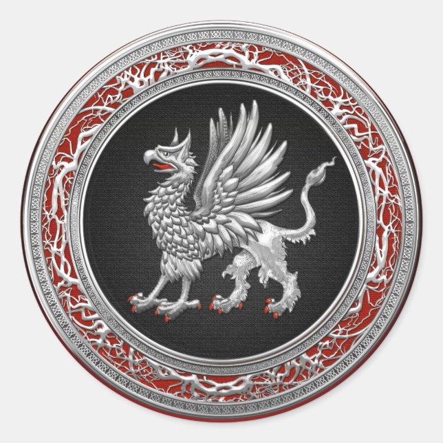 [500] Sacred Silver Griffin Classic Round Sticker (Front)