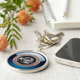 [500] Sacred Silver Scorpion on Black Keychain