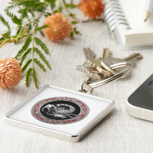 [500] Sacred Silver Scorpion on Black Keychain