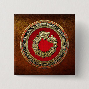 [500] Serpent God Quetzalcoatl [Gold] 2 Inch Square Button
