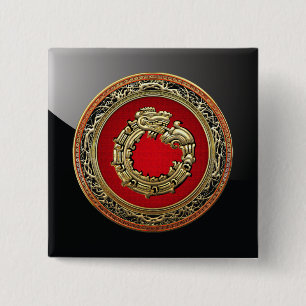 [500] Serpent God Quetzalcoatl [Gold] 2 Inch Square Button