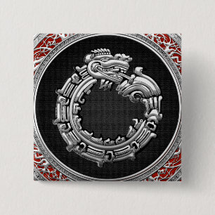 [500] Serpent God Quetzalcoatl [Silver] 2 Inch Square Button