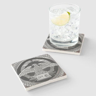 [500] Silver Roman Imperial Eagle over Medallion Stone Coaster