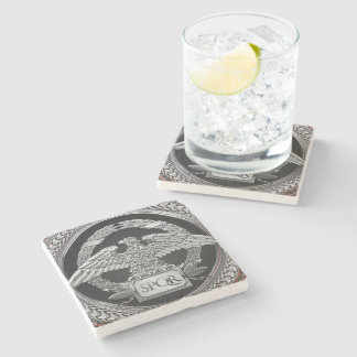 [500] Silver Roman Imperial Eagle over Medallion Stone Coaster