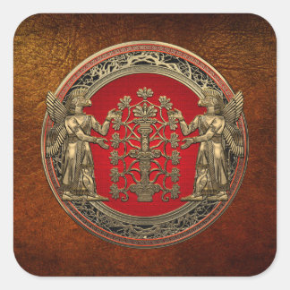 [500] Two Gold Ninurtas with Tree of Life Square Sticker