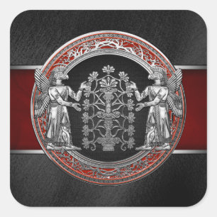[500] Two Silver Ninurtas with Tree of Life Square Sticker
