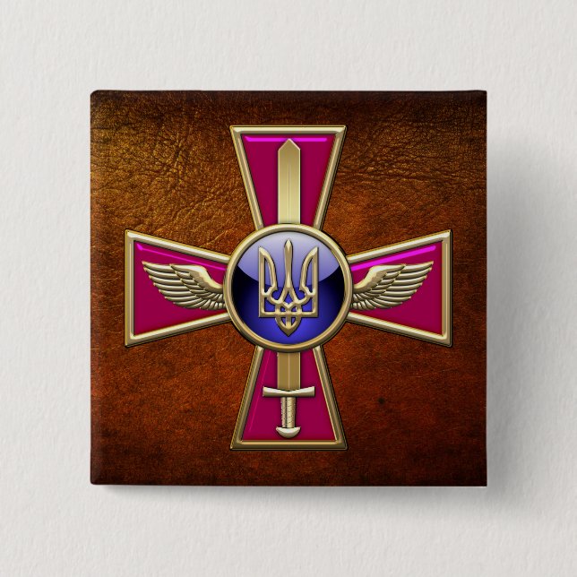 [500] Ukrainian Air Force Emblem 2 Inch Square Button (Front)