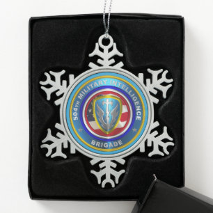 504th Military Intelligence Brigade Snowflake Pewter Christmas Ornament