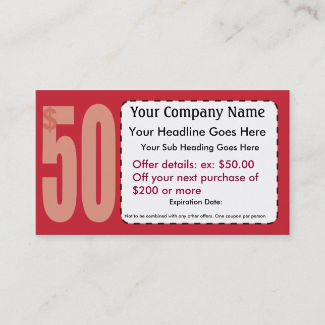 $50,00 Outre du carte de visite de bon (Devant)