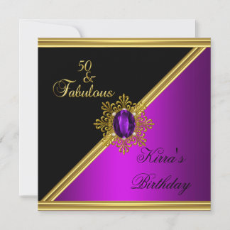 50 50th Elegant Birthday Magenta Gem Black Gold Invitation