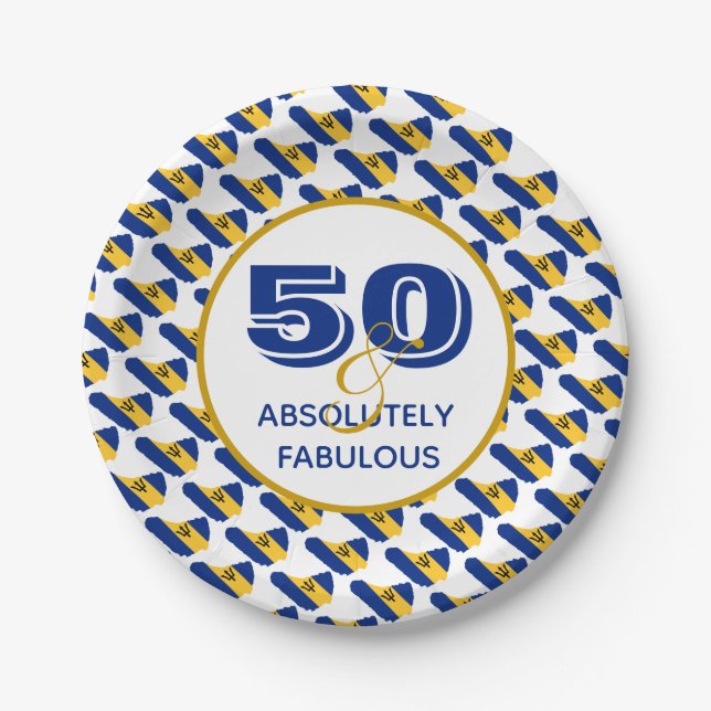 50 & Absolutely Fabulous BARBADOS Celebration Paper Plate (Front)