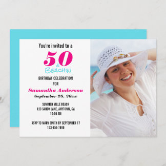 50 and Beachin Birthday Party Photo Invitation