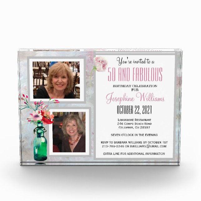 50 and Fab KEEPSAKE 50th Birthday Party Photo Block (Front)