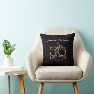 50 and Fabulous 50th Birthday Black Gold Glitter Throw Pillow