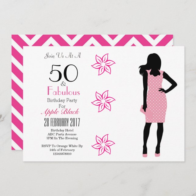 50 And Fabulous 50th Birthday Chevron Invitation (Front/Back)