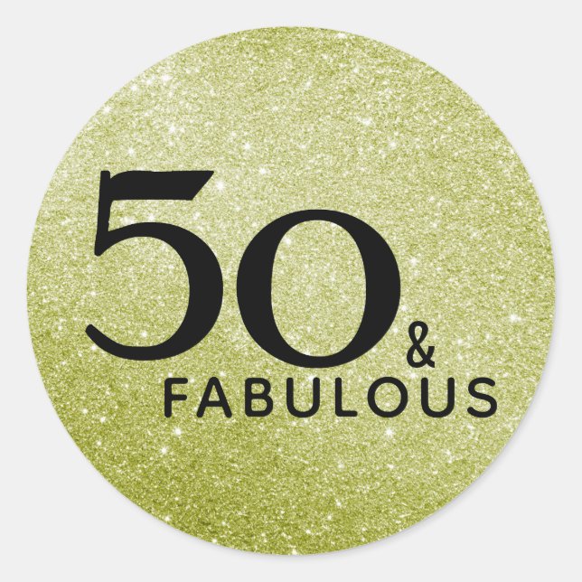 50 and Fabulous 50th Birthday Gold Black Glitter Classic Round Sticker (Front)
