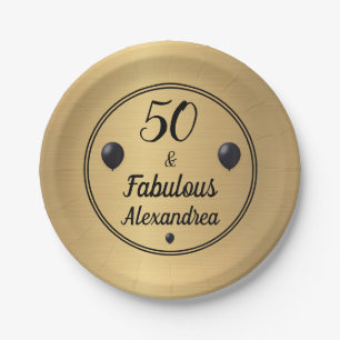 50 and Fabulous 50th Birthday Gold Black Paper Plate