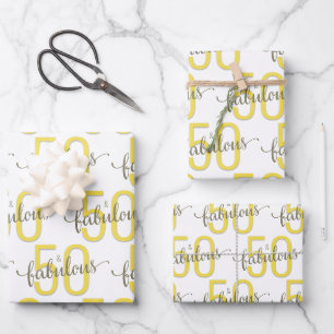 50 and Fabulous 50th Birthday Gold Grey Wrapping Paper Sheet