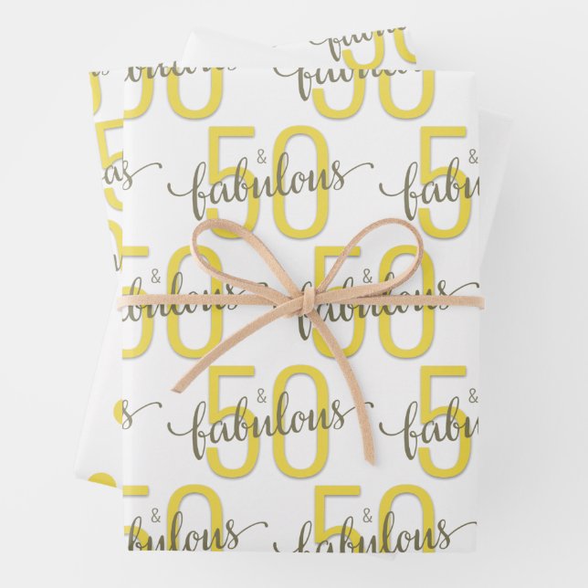 50 and Fabulous 50th Birthday Gold Grey Wrapping Wrapping Paper Sheet (In situ)