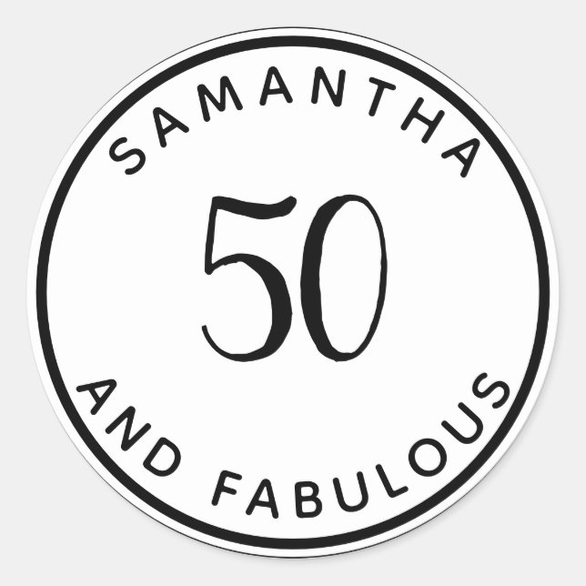 50 And Fabulous 50th Birthday Modern Minimal Classic Round Sticker (Front)