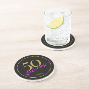 50 and Fabulous 50th Birthday Party Black and Gold Coaster
