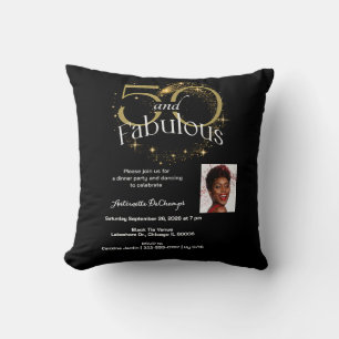 50 and Fabulous 50th Birthday Party Black and Gold Throw Pillow
