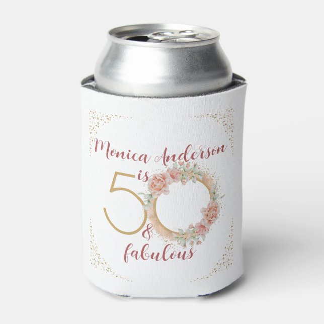 50 and Fabulous 50th Birthday Party Glitter Name Can Cooler (Can Front)