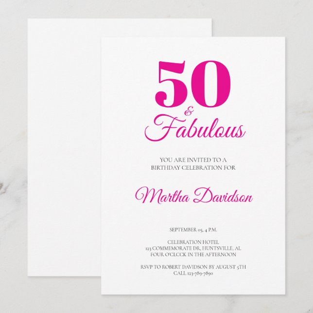 50 and Fabulous 50th Birthday Party invitation (Devant / Derrière)