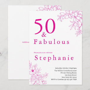 50 and Fabulous   50th Birthday Party Pink Invitation