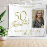50 and Fabulous 50th Birthday Photo Backdrop Tapestry<br><div class="desc">Elegant 50 and Fabulous Elegant 50th Birthday Photo Backdrop Tapestry. 50 and fabulous text in trendy golden script with photo and name. Personalize it with your photo,  your name and the age,  and make your own elegant birthday party backdrop for woman`s birthday party.</div>