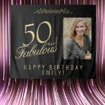 50 and Fabulous 50th Birthday Photo Backdrop Tapestry<br><div class="desc">Elegant Black and Golden 50 and Fabulous 50th Birthday Photo Backdrop Tapestry. 50 and fabulous text in trendy golden script on black background. Personalize it with your photo,  your name and the age,  and make your own elegant birthday party backdrop for woman`s birthday party.</div>