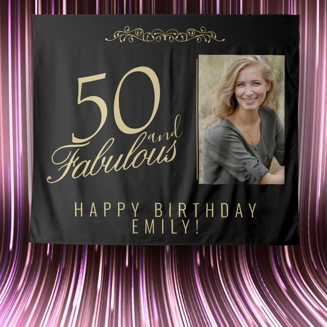 50 and Fabulous 50th Birthday Photo Backdrop Tapestry (Creator Uploaded)