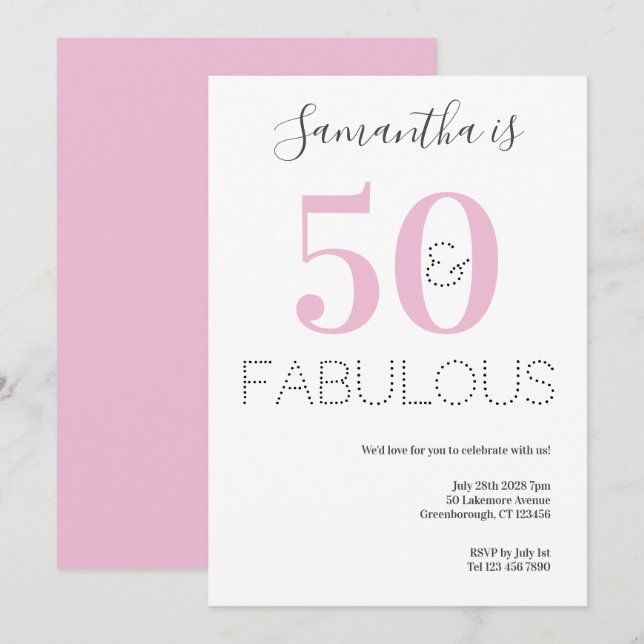 50 and Fabulous 50th Birthday Pink Party Invitation (Front/Back)