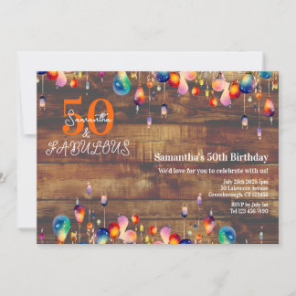 50 and Fabulous 50th Birthday Rustic Lights Invitation