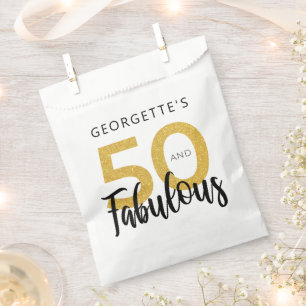 50 and Fabulous 50th Birthday Script Gold Glitter Favour Bag