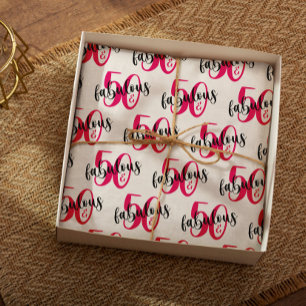 50 and fabulous 50th birthday vibrant pink wrapping paper sheet