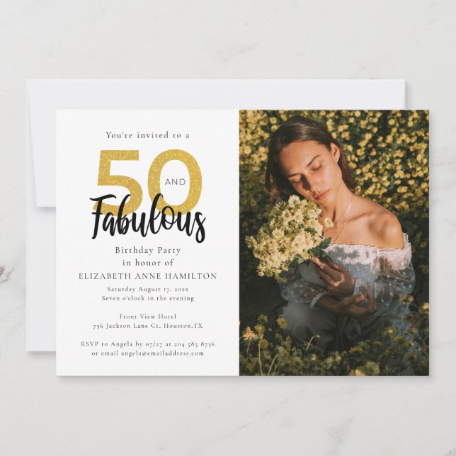 50 and Fabulous 50th Photo Birthday Party Invitation (Front)