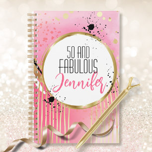 50 and Fabulous Abstract Pink Black Gold Glitter Planner