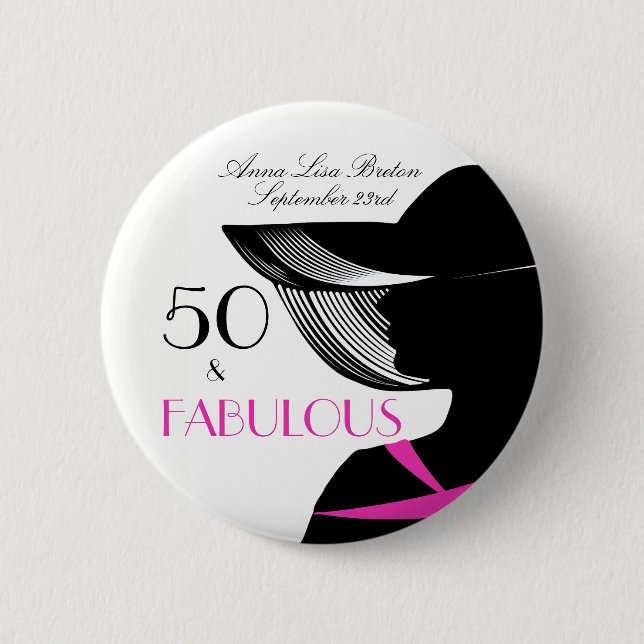 50 and Fabulous Art Deco Elegant 50th Birthday 2 Inch Round Button (Front)
