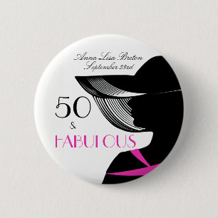 50 and Fabulous Art Deco Elegant 50th Birthday 2 Inch Round Button