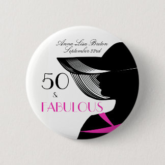 50 and Fabulous Art Deco Elegant 50th Birthday 2 Inch Round Button