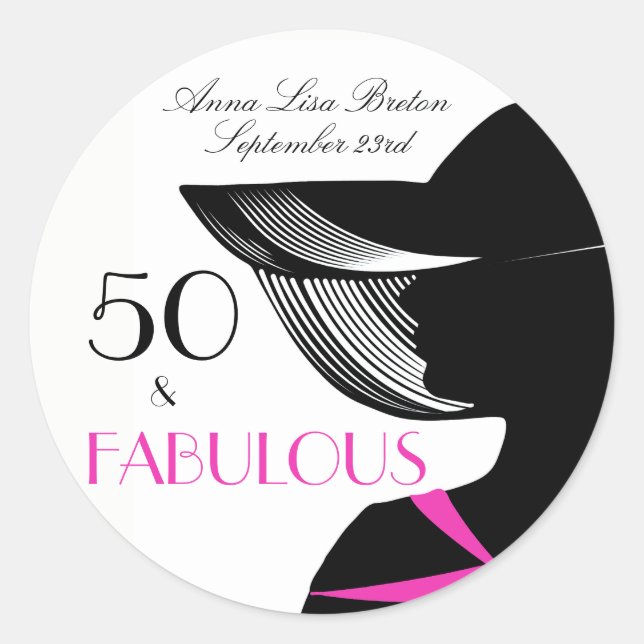 50 and Fabulous Art Deco Elegant 50th Birthday Classic Round Sticker (Front)