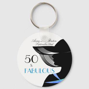 50 and Fabulous Art Deco Elegant 50th Birthday Keychain