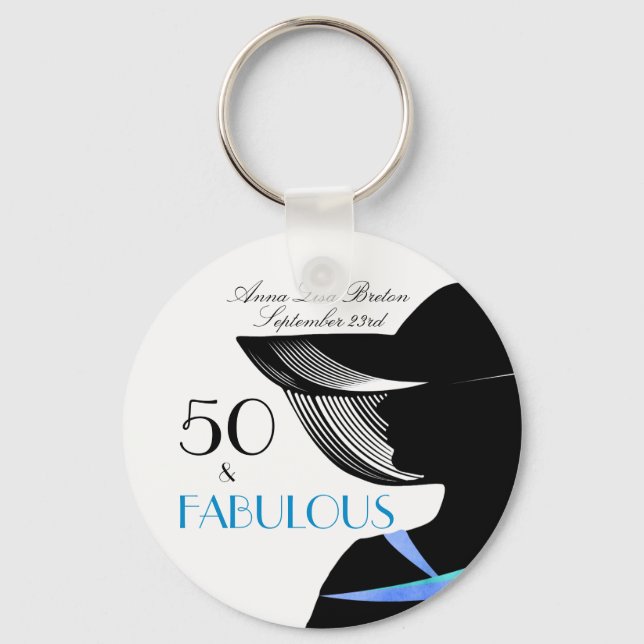50 and Fabulous Art Deco Elegant 50th Birthday Keychain (Front)