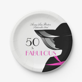 50 and Fabulous Art Deco Elegant 50th Birthday Paper Plate