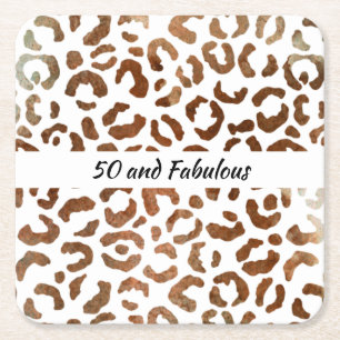 50 and Fabulous Big Cat Print Abstract Square Paper Coaster