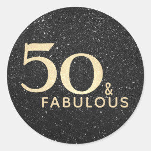 50 and Fabulous Birthday Black Gold Elegant Classic Round Sticker