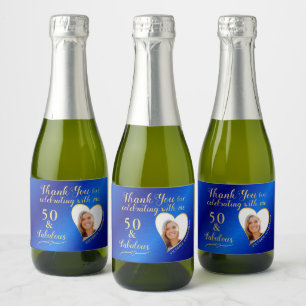 50 and Fabulous Birthday Blue and Gold Favours Min Sparkling Wine Label