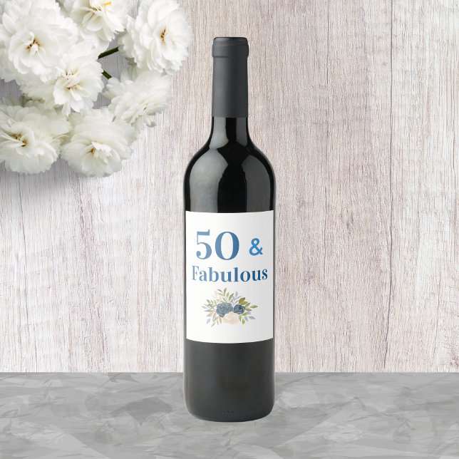 50 and Fabulous Birthday Blue Personalized Wine Label (Creator Uploaded)