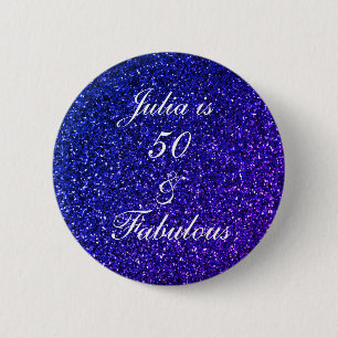50 And Fabulous Birthday Blue White Glitter 2024 2 Inch Round Button